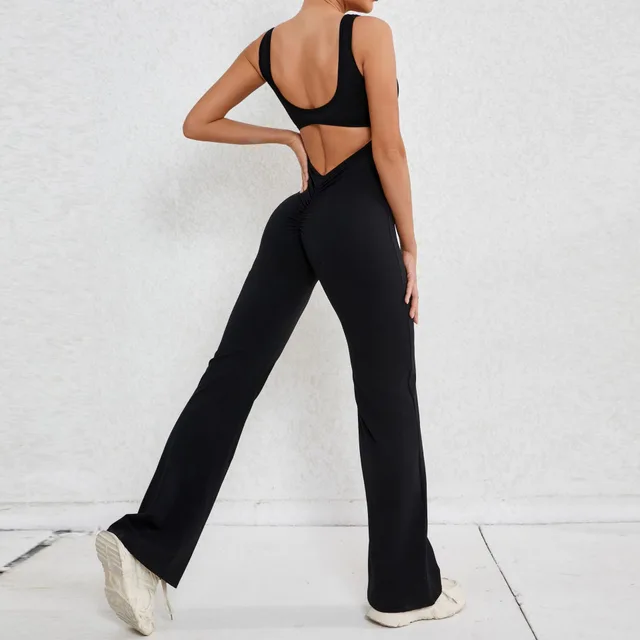 Hollow out Beauty Back Sports Workout Clothes Jumpsuit Black - Shop at LoveMi