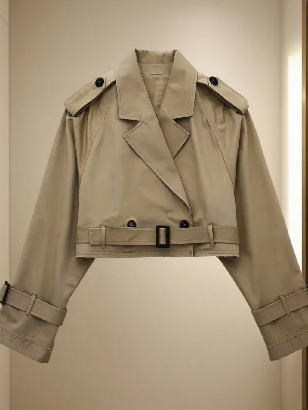 Long Sleeve Short Casual Solid Colour Trench Coat - Brown