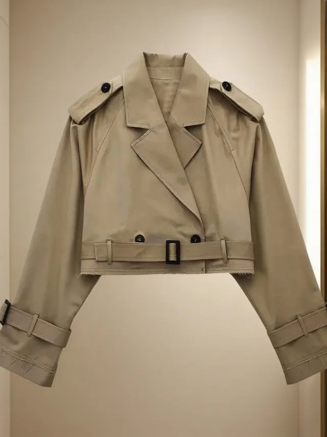 Long Sleeve Short Casual Solid Color Trench Coat Brown - Shop at LoveMi