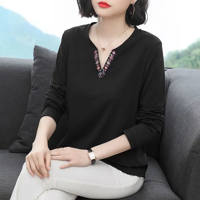 Women's Solid Color Loose Casual Base Shirt Top Black - Shop at LoveMi