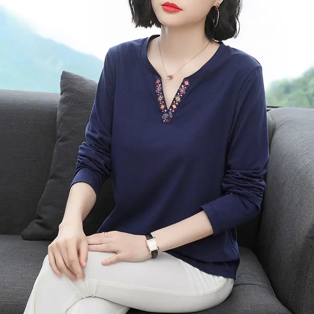 Women's Solid Color Loose Casual Base Shirt Top Blue - Shop at LoveMi