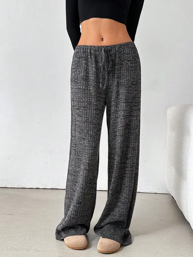 Women's Casual Striped Solid Color Drawstring Straight leg Pants Black - Shop at LoveMi