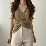 Women's Sleeveless Vest Sweater Top - Khaki