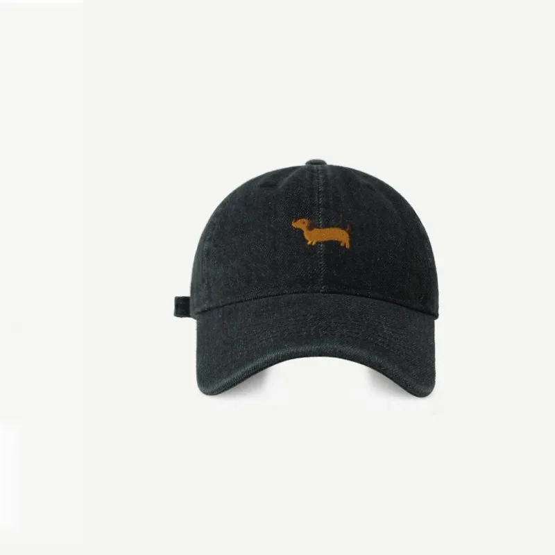 Cute Cartoon Sausage Dog Embroidered Baseball Cap Black - Shop at LoveMi