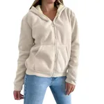 Zipper Kangaroo Pocket Warm Hooded Cardigan Sweater - Beige