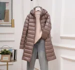 Down Jacket Women's Mid-length Hooded Lightweight Warm Detachable Hat - Khaki