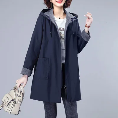 Plus Windbreaker For Women Baggy Coat Blue - Shop at LoveMi