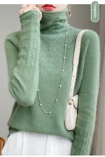 Pile Collar Turtleneck Sweater Short Autumn And Winter Women - Spearmint