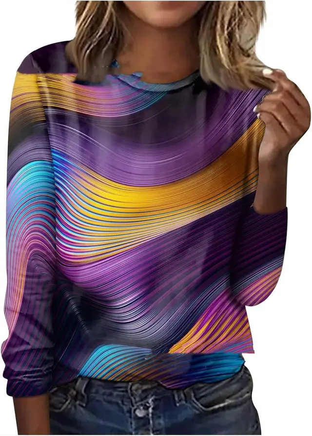 Round Neck Long Sleeve Floral Geometric Print Jyq47292808 - Shop at LoveMi