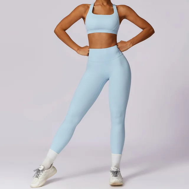 Spring Nude Feel Quick drying Yoga Clothes Suit Sky Blue - Shop at LoveMi