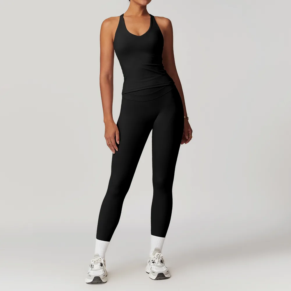 Yoga Suit Stretch High Waist Workout Clothes - Advanced Black