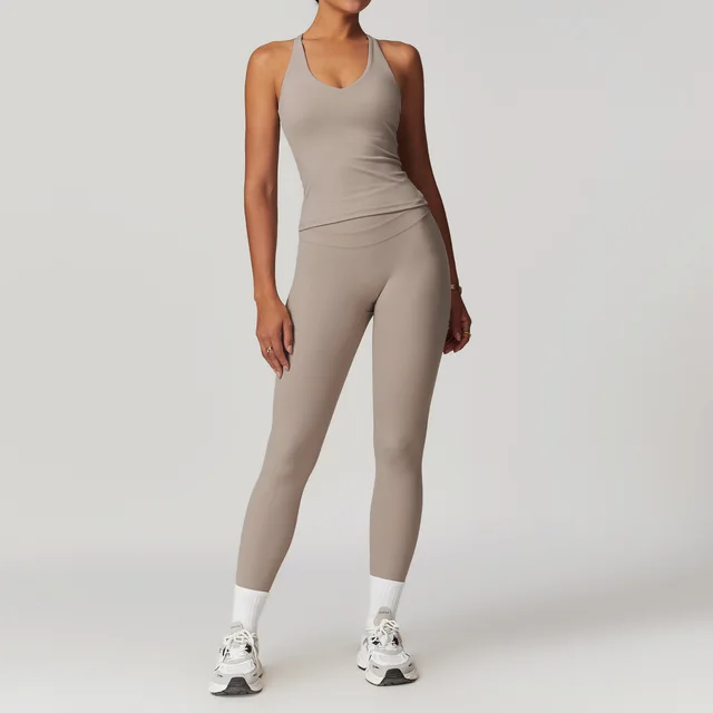 Yoga Suit Stretch High Waist Workout Clothes Linen Color - Shop at LoveMi