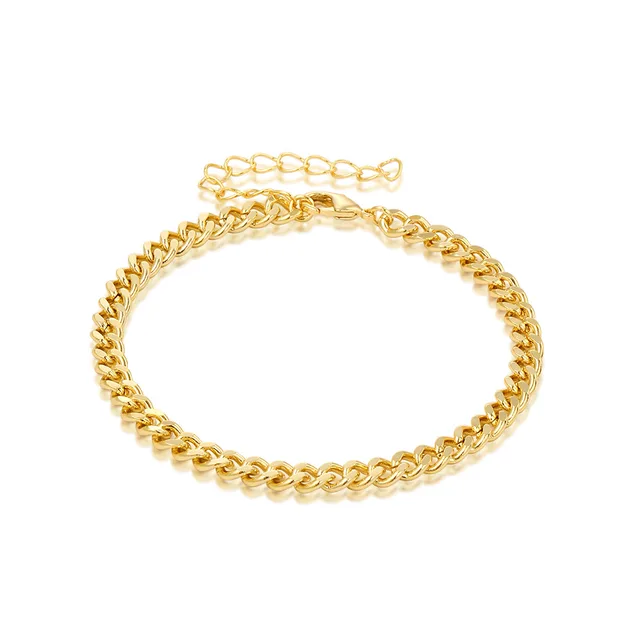 Geometric Metal Simplicity 14 K18k Gold Bracelet Style 1 Cuban Link Chain - Shop at LoveMi
