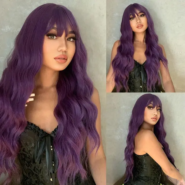 Long Curly Hair Full head Wig Purple 24 Inches - Shop at LoveMi
