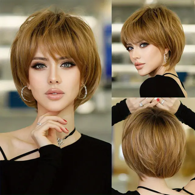 Women's Short Mechanical Chemical Fiber Wig T4 27613 Short Headgear - Shop at LoveMi