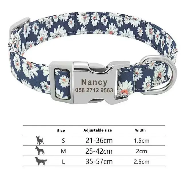 Dog Tag Anti lost Adjustable Semi metal Release Buckle Medium And Large 8 Floral Blue - Shop at LoveMi