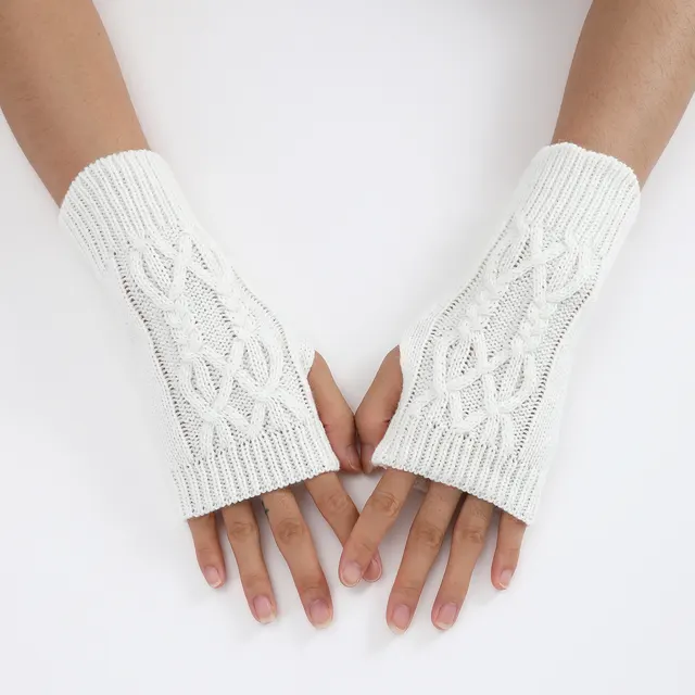 Knitted Half Gloves Female Cute Winter Open Finger Half Finger Student Male And Female Couple Wool White - Shop at LoveMi