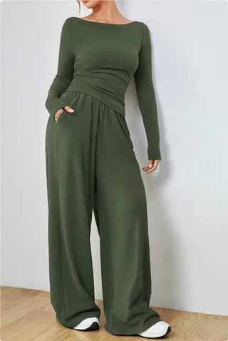 Women's Clothing Irregular Casual Long-sleeve Suit - Green1