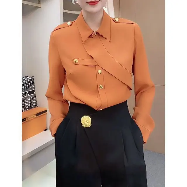 Clothes For Women Spring And Autumn This Year's Popular Shirt Outer Wear Irregular Design Special Interest Light Luxury Temperament Orange - Shop at LoveMi