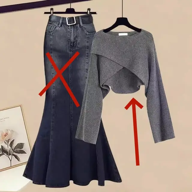 Autumn Elegant Women's All matching Long Sleeve Top Fishtail Skirt Two piece Suit Gray Top - Shop at LoveMi