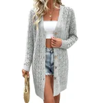 Women's Casual Solid Color Hollow Cardigan Sweater - Gray