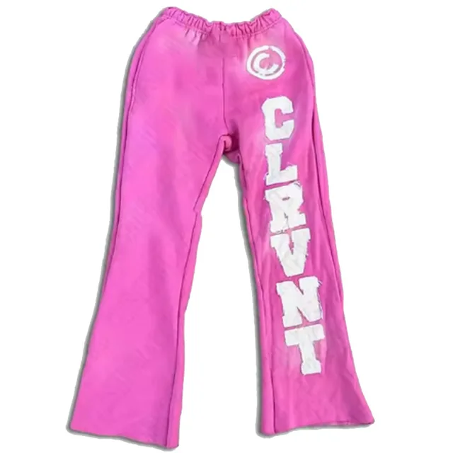 Contrast Color Letter Print Hip Hop Track Pants Straight Dark Pink - Shop at LoveMi