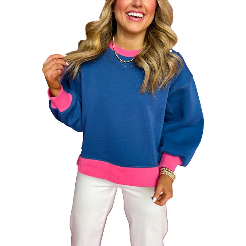 Round Neck Long Sleeve Pullover Women's Color Block Split Sweater P305 - Shop at LoveMi