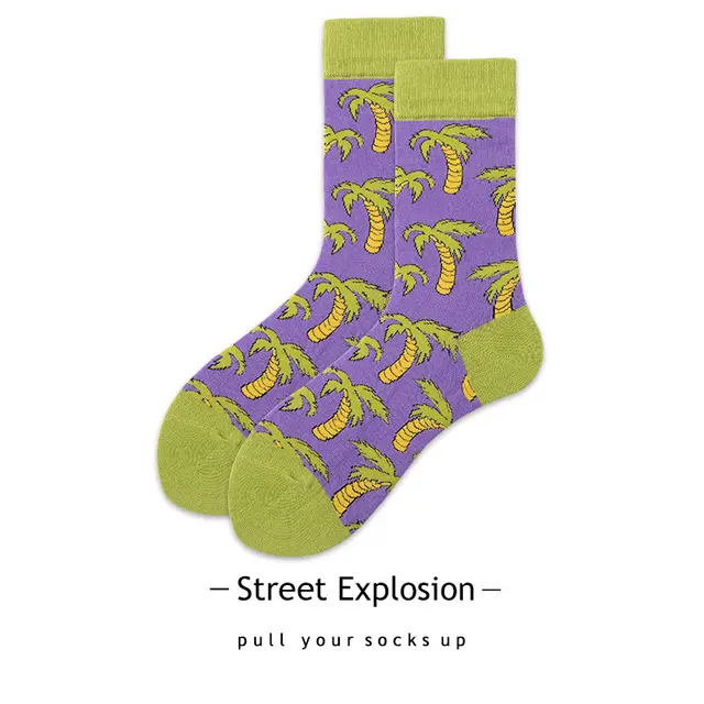Cartoon Jacquard Sports Skate Socks Purple Coconut Tree - Shop at LoveMi