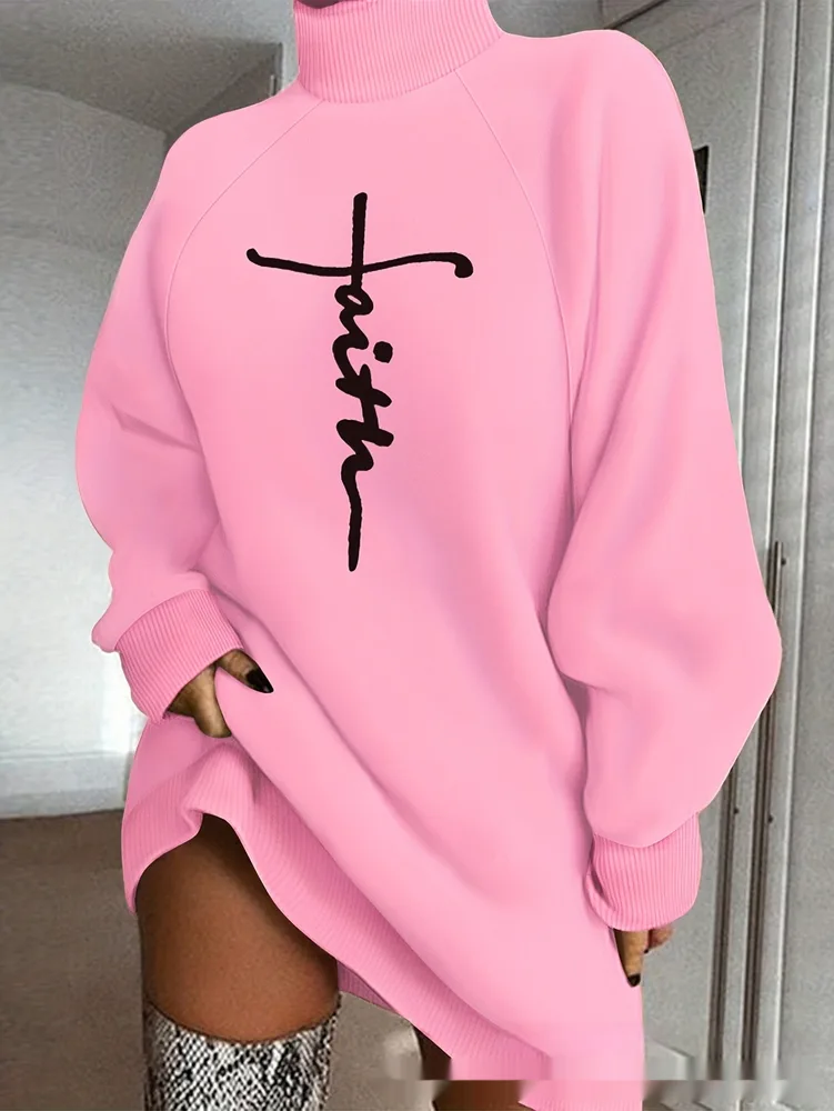 Long Raglan Sleeves Mock Neck Sweater Dress Yl13070J Pink - Shop at LoveMi