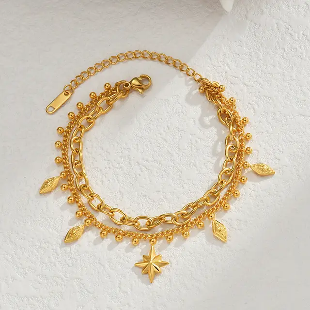 Simple Stainless Steel Eight Awn Star Double layer Bracelet Jzb1028 - Shop at LoveMi
