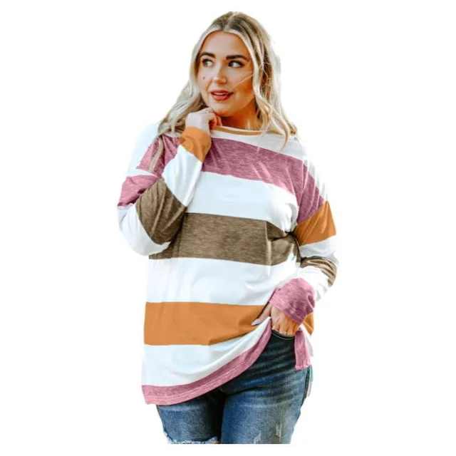 Green Plus Size Color Block Loose Long Sleeve Top Pl251320P1419 - Shop at LoveMi