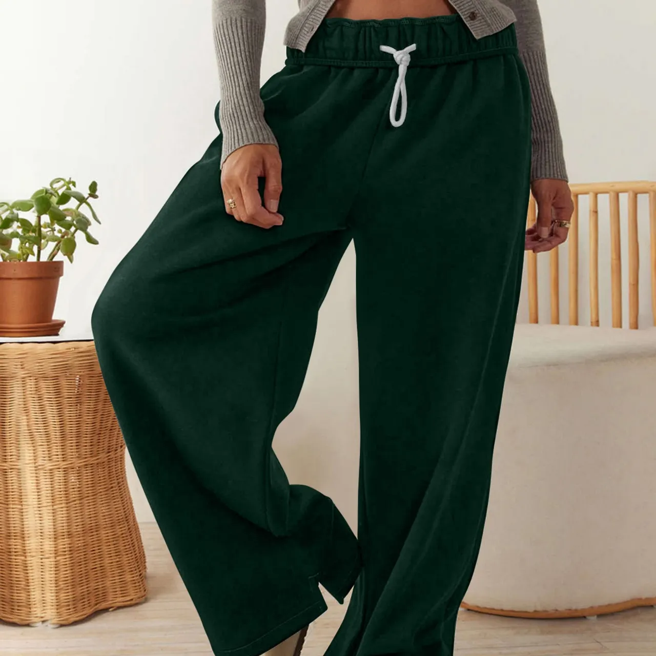 Women's Split Straight Casual Sports Pants - Dark Green