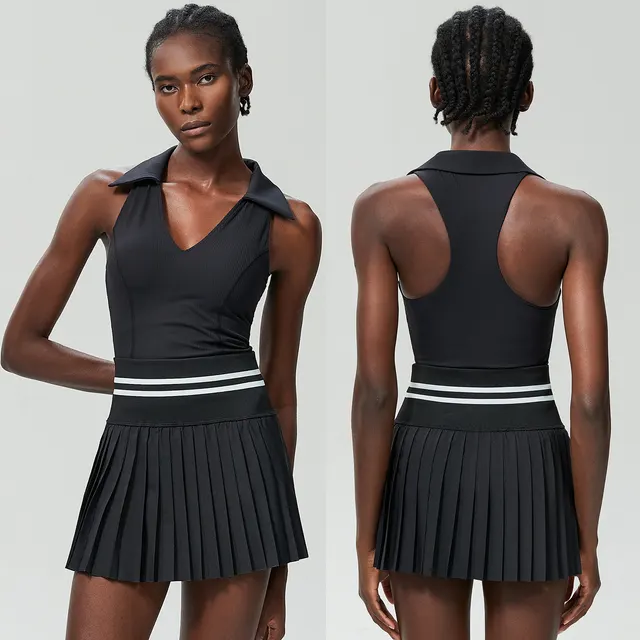 V Stand Collar Tennis Suit Suit Women's Plus Size High Waist Black - Shop at LoveMi