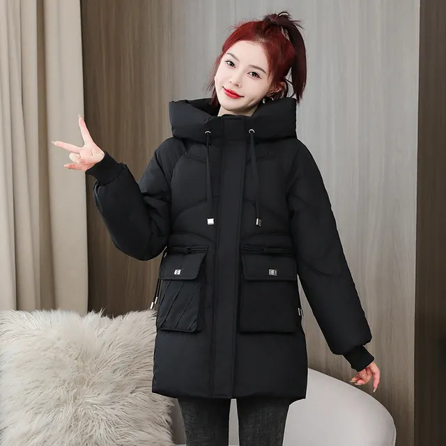 Winter Thick Mid length Cotton Clothing Loose Plus Size Hooded Cotton padded Jacket Black - Shop at LoveMi