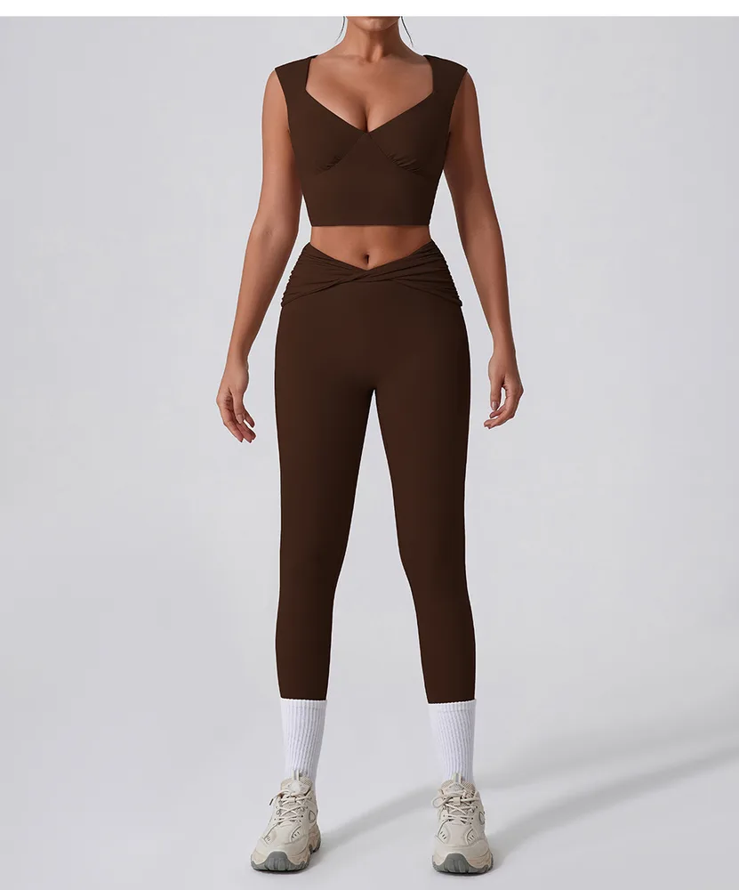 Yoga Quick-drying Twist High Waist Horn Casual All-match Workout Exercise Outfit - Dark Brown 02 - View 1