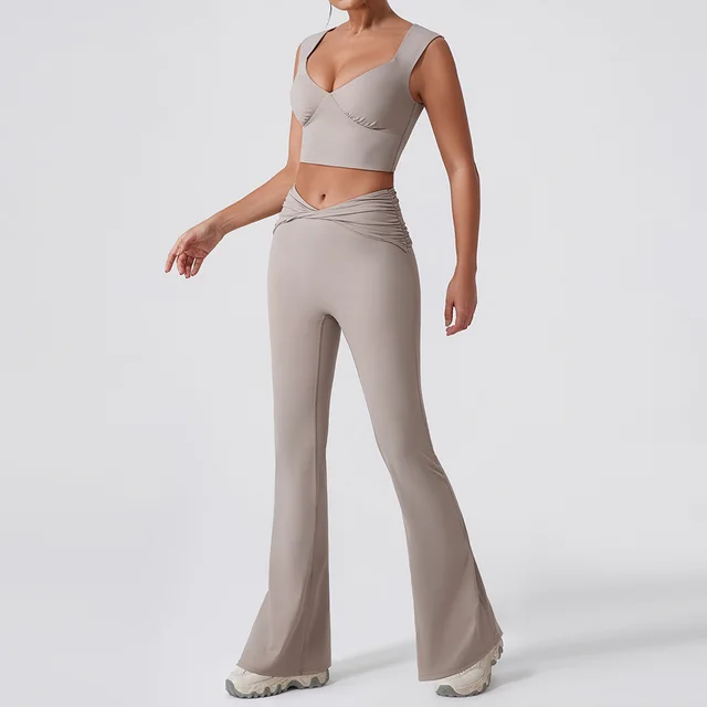 Yoga Quick drying Twist High Waist Horn Casual All match Workout Exercise Outfit Milk Coffee Color - Shop at LoveMi