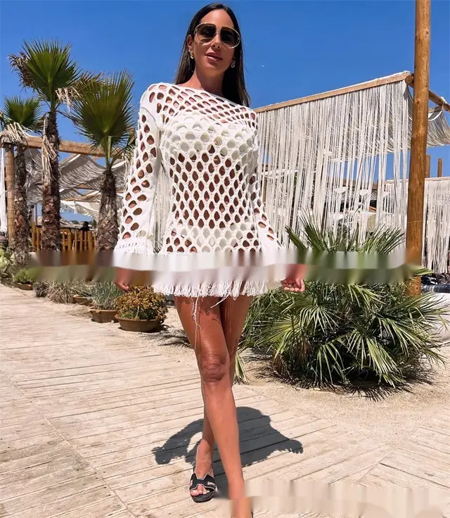 Beach Long Sleeve Pullover Tassel Mesh Blouse White - Shop at LoveMi