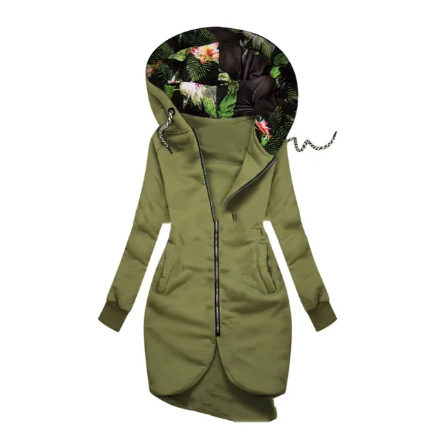 Autumn And Winter New Solid Color Stitching Drawstring Hooded Slim Fit Slimming Casual Coat Green - Shop at LoveMi