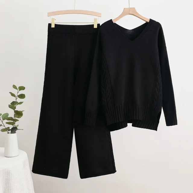 Western Style Fashionable Wide Leg Pants Women's Two piece Suit Black - Shop at LoveMi