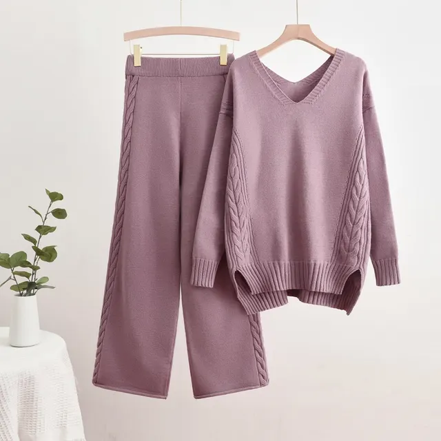 Western Style Fashionable Wide Leg Pants Women's Two piece Suit Purple - Shop at LoveMi