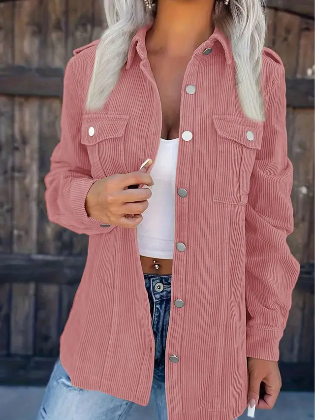 European And American Solid Color Corduroy Women's Foreign Trade Winter Shirt Jacket Pink - Shop at LoveMi