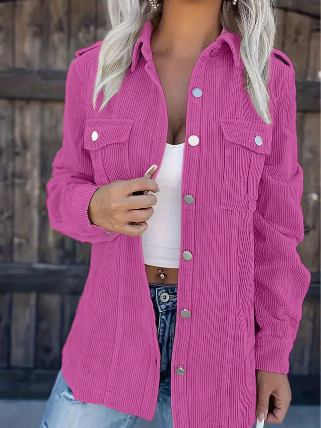 European And American Solid Color Corduroy Women's Foreign Trade Winter Shirt Jacket Rose Red - Shop at LoveMi
