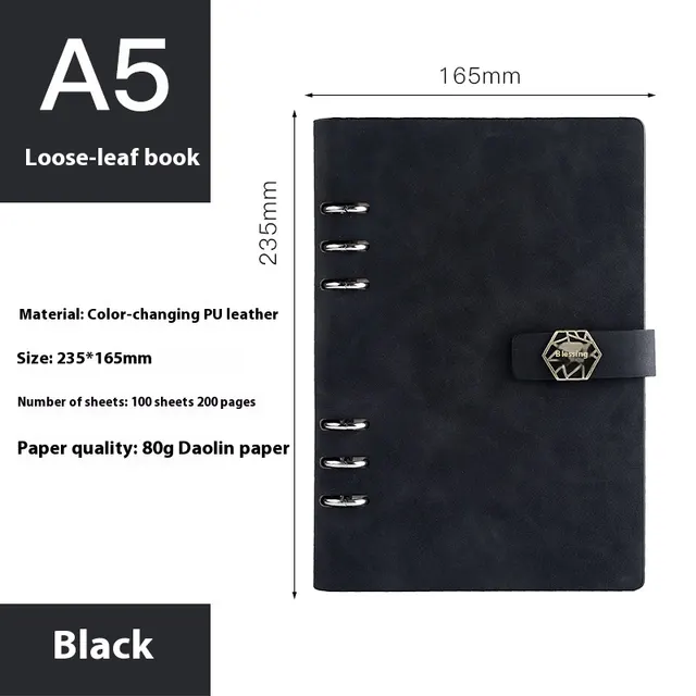 A5 Notebook Loose leaf Removable Notepad Business Office Meeting A5 Black Blessing Buckle - Shop at LoveMi