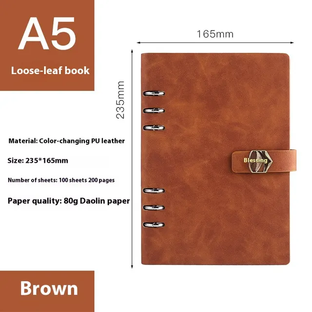 A5 Notebook Loose leaf Removable Notepad Business Office Meeting A5 Brown Blessing Buckle - Shop at LoveMi