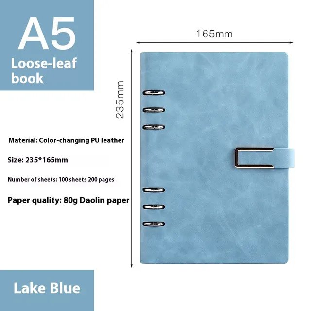 A5 Notebook Loose leaf Removable Notepad Business Office Meeting A5 Lake Blue U Buckle - Shop at LoveMi