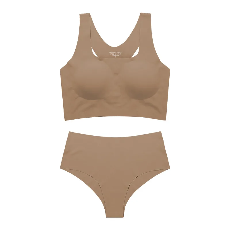 Women's Underwear Suit Plus Size Sports Without Steel Ring Push Up Removable Pad - Beige - View 1