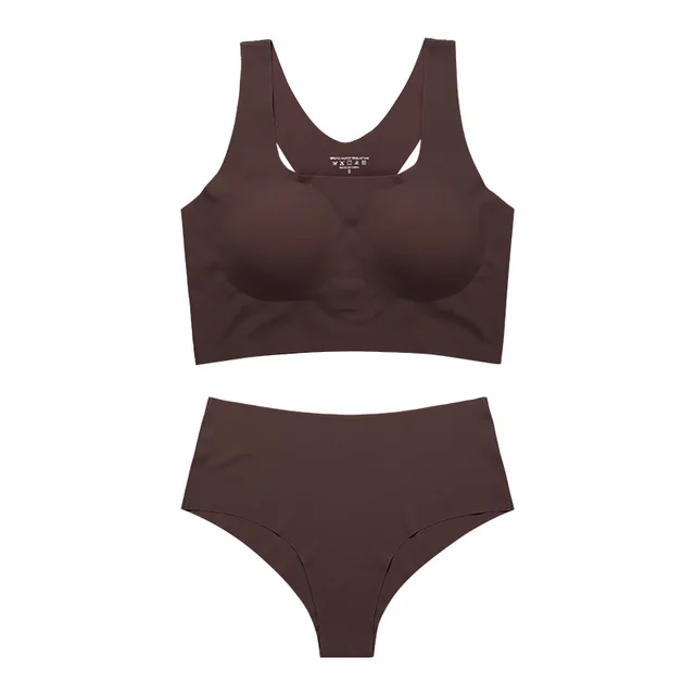 Women's Underwear Suit Plus Size Sports Without Steel Ring Push Up Removable Pad Black Brown Color - Shop at LoveMi