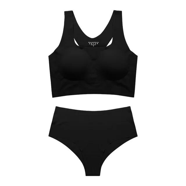 Women's Underwear Suit Plus Size Sports Without Steel Ring Push Up Removable Pad Black - Shop at LoveMi
