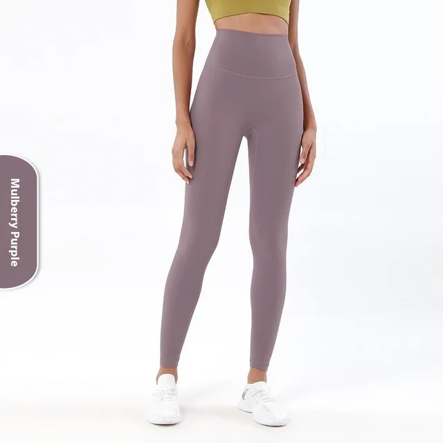 Yoga Women's No Embarrassment Line Skin friendly Nude Feel Fitness Pocket High Top Sports Leggings Mulberry Powder - Shop at LoveMi