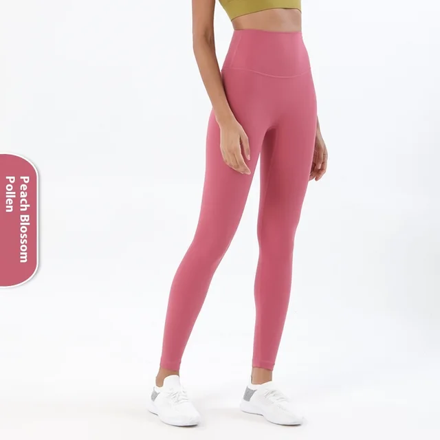 Yoga Women's No Embarrassment Line Skin friendly Nude Feel Fitness Pocket High Top Sports Leggings Peach Pollen - Shop at LoveMi